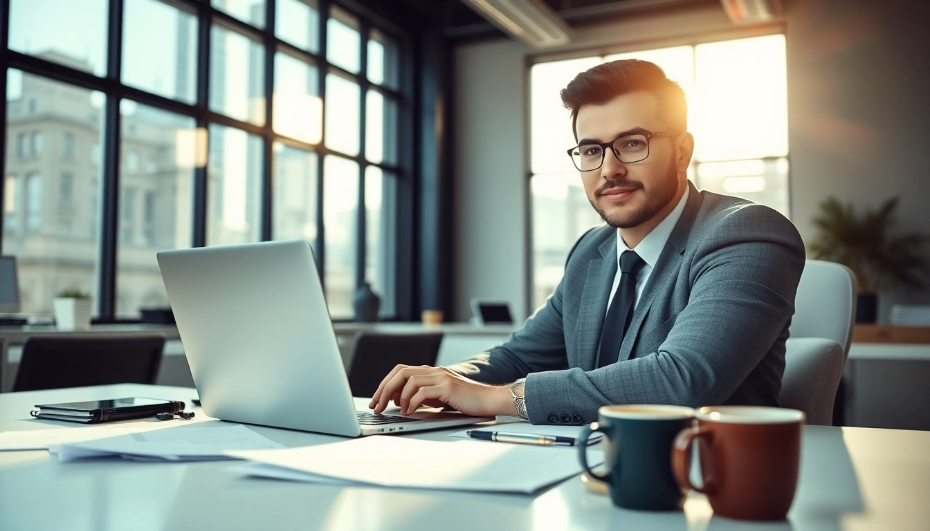Headhunter Schweiz berät professionell in einem modernen Büro mit Laptops.