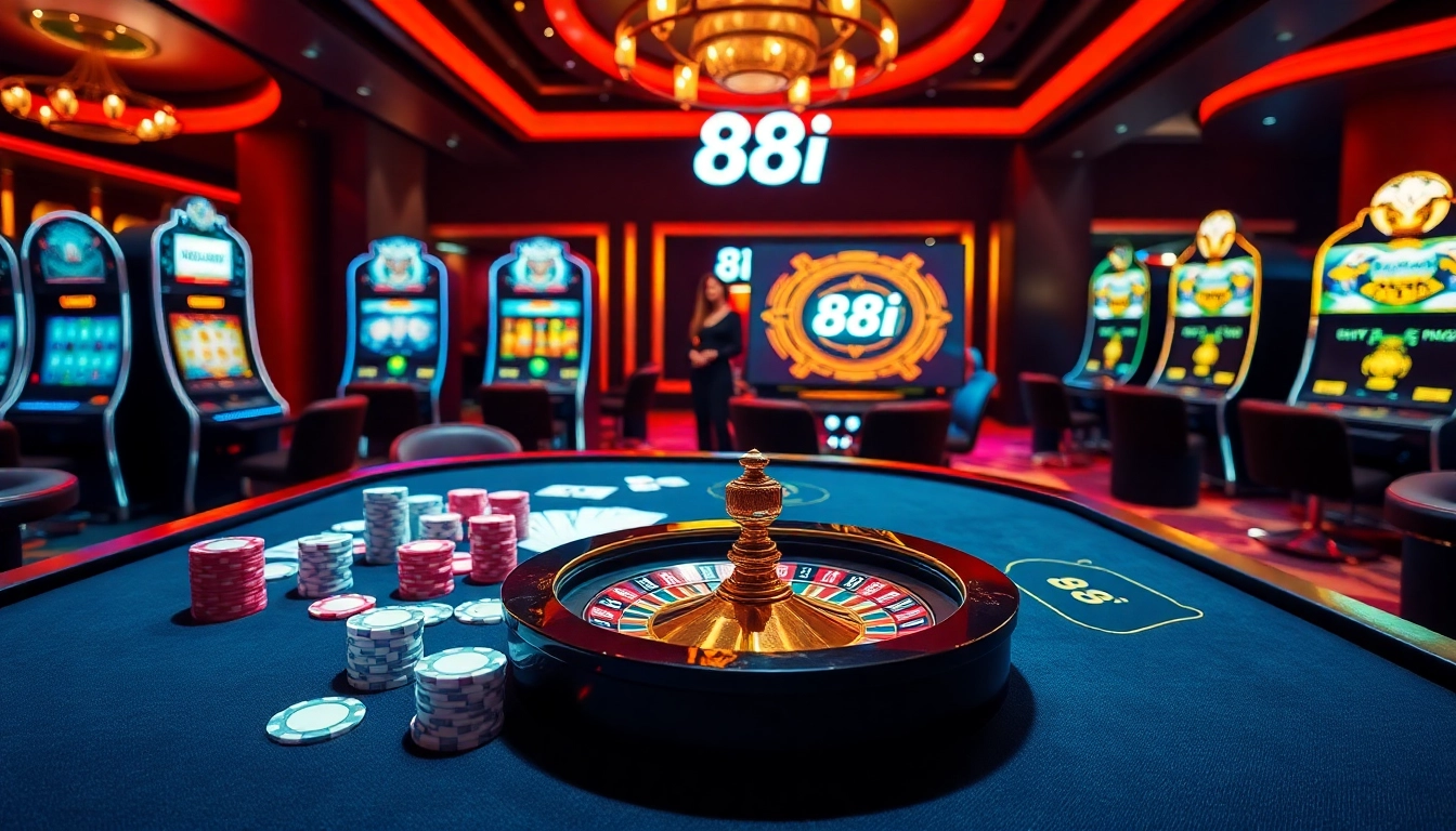 Experience the thrill of the 88i game at a vibrant casino with luxurious gaming tables and slot machines.
