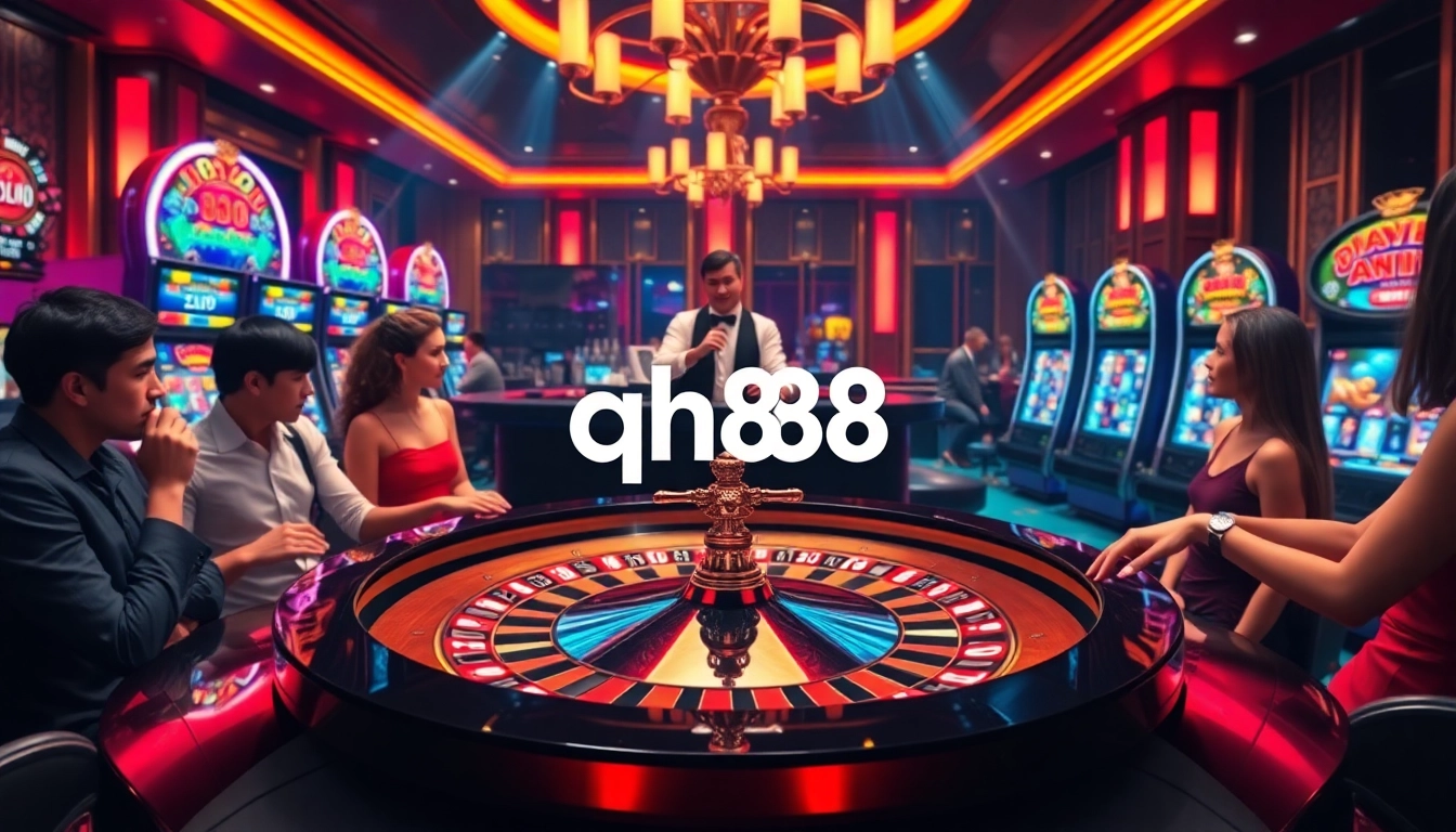 Experience the thrill of qh88 as players engage at a luxurious casino roulette table.