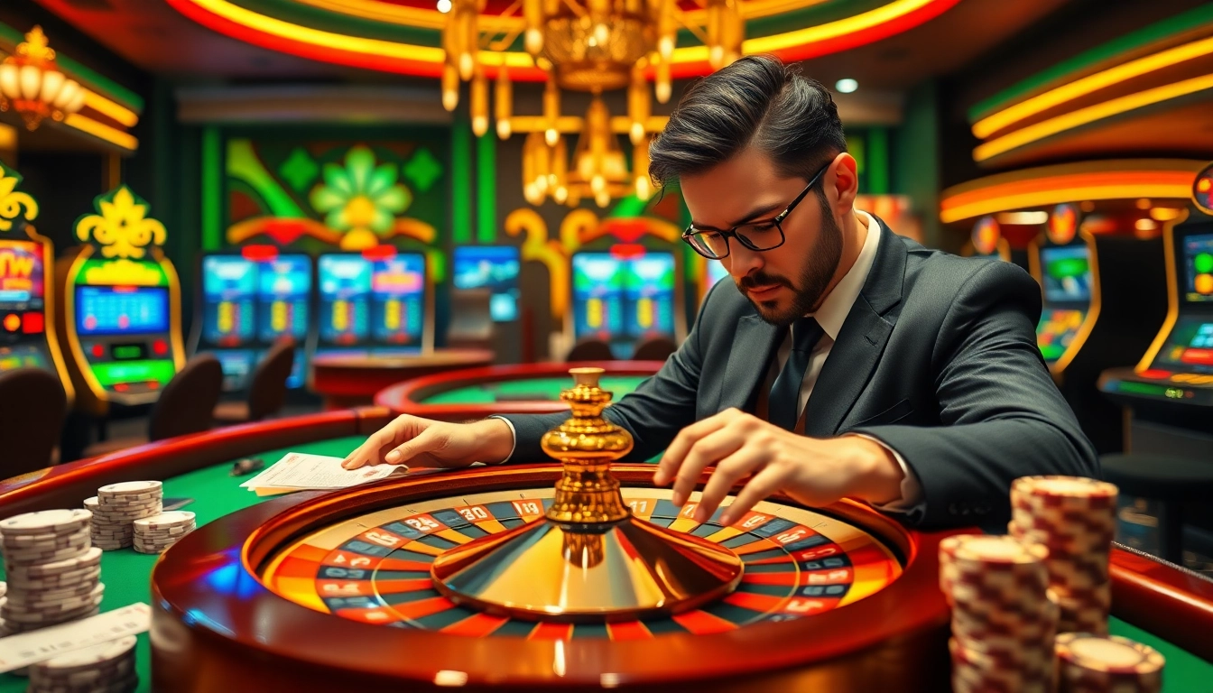 Experience the excitement of 88i nhà cái with a vibrant casino scene featuring poker and roulette.