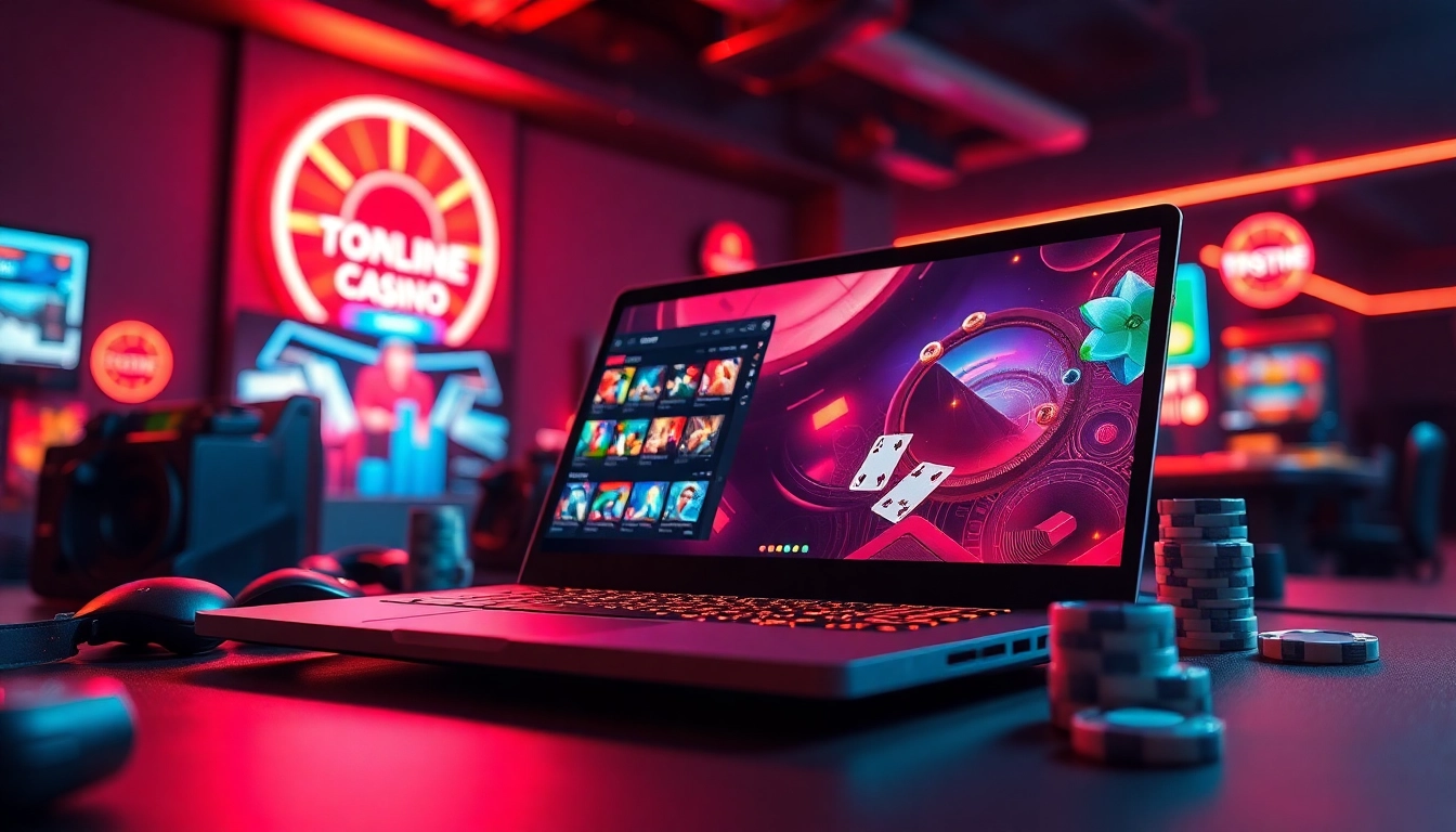 A legjobb online kaszinó élménye laptopon, energikus fények mellett.