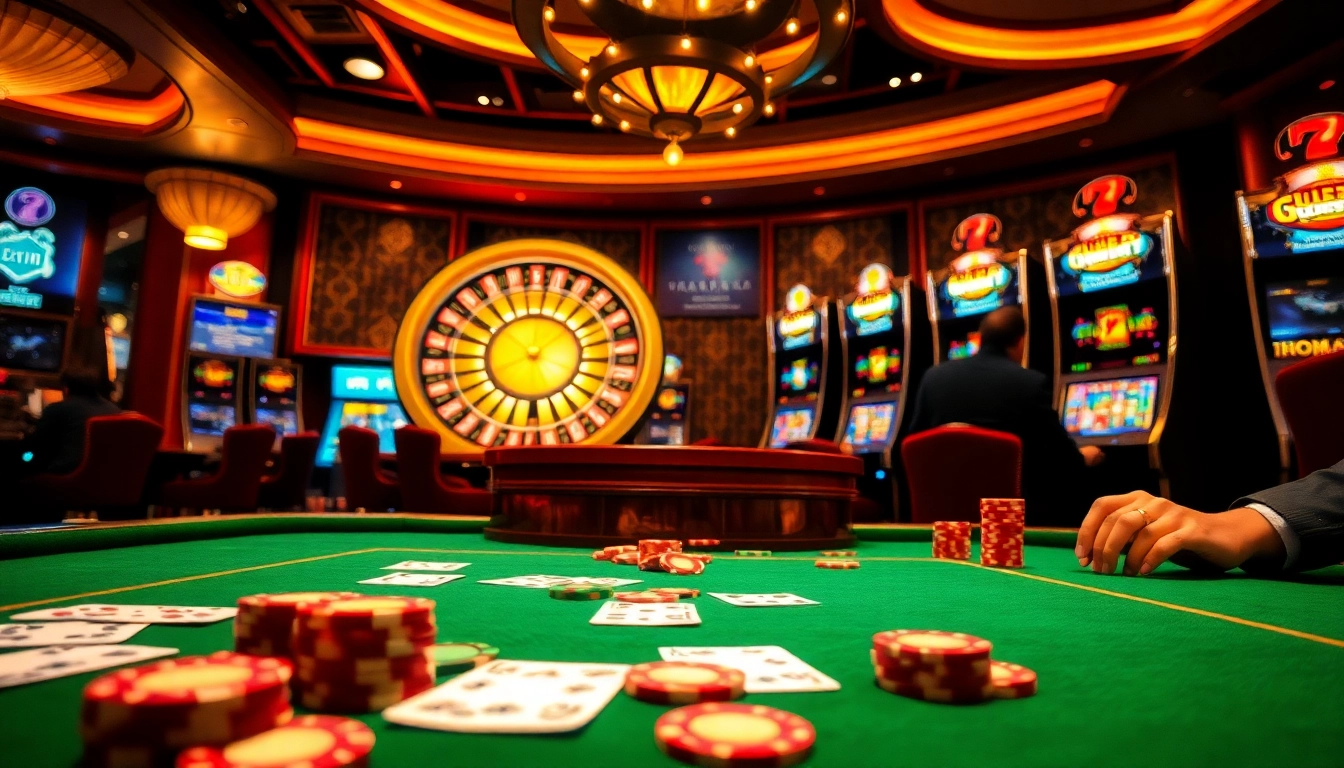 Experience high-stakes gaming with 222BD at a luxurious casino table filled with poker chips and cards.