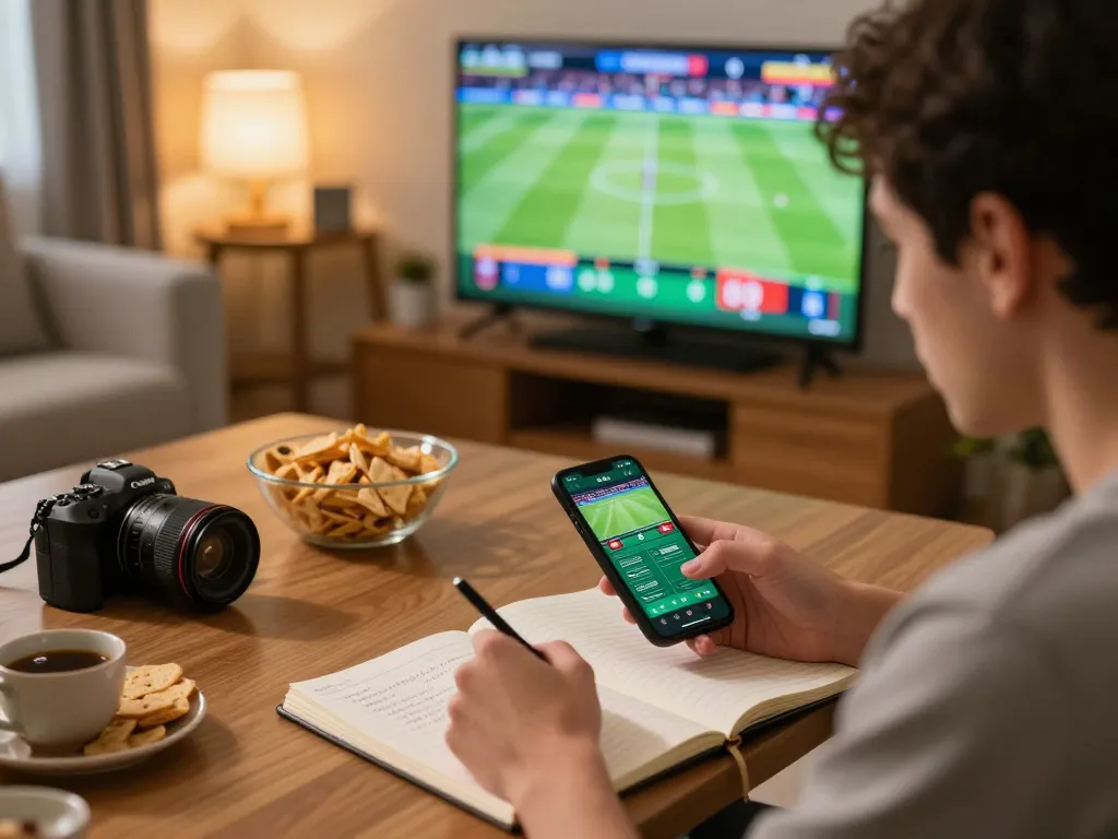 Player using 56WIN app for sports betting in a cozy home setup.