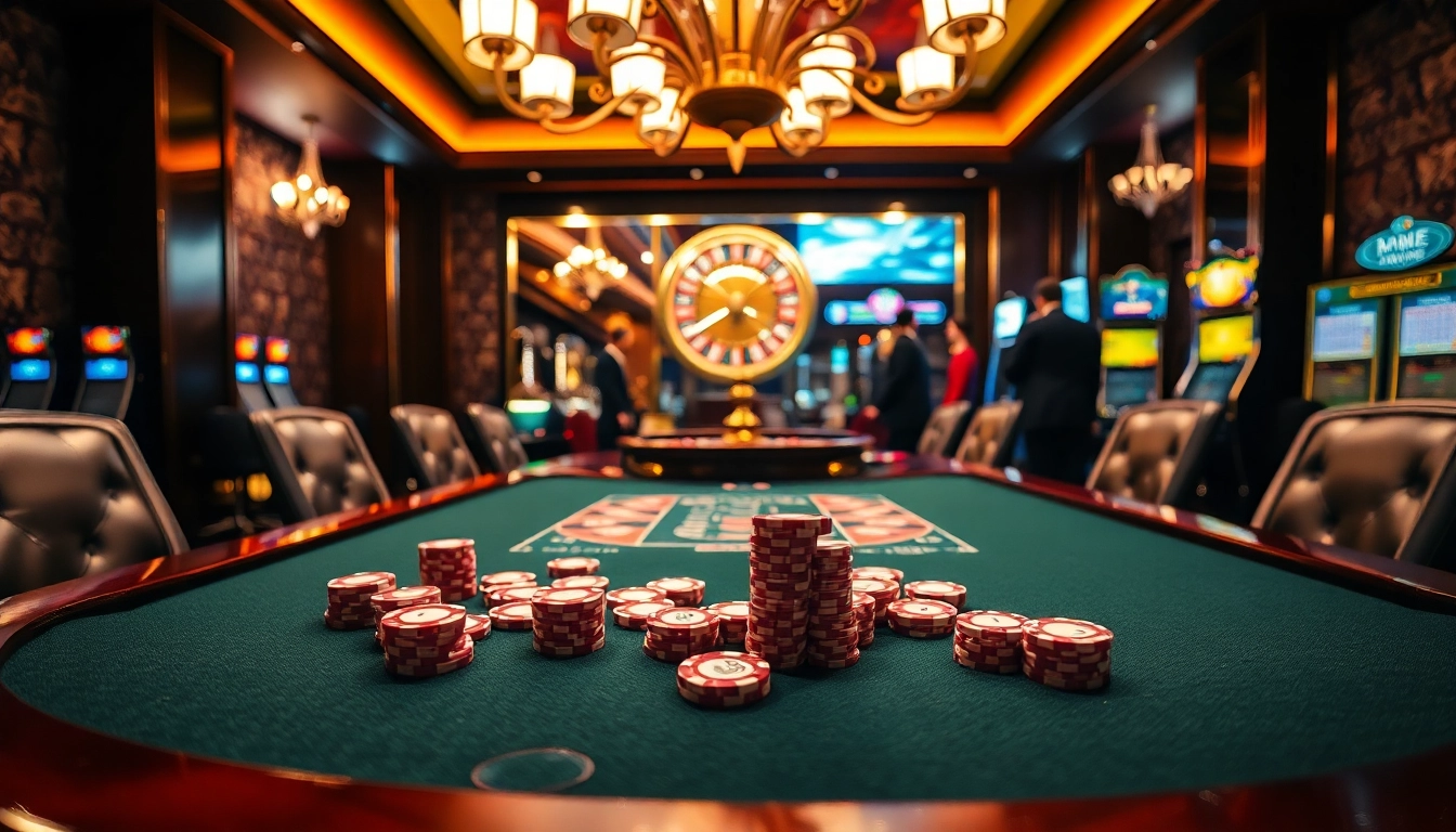 Engage in thrilling poker action at CM88's luxurious casino with vibrant chips and strategic gameplay.