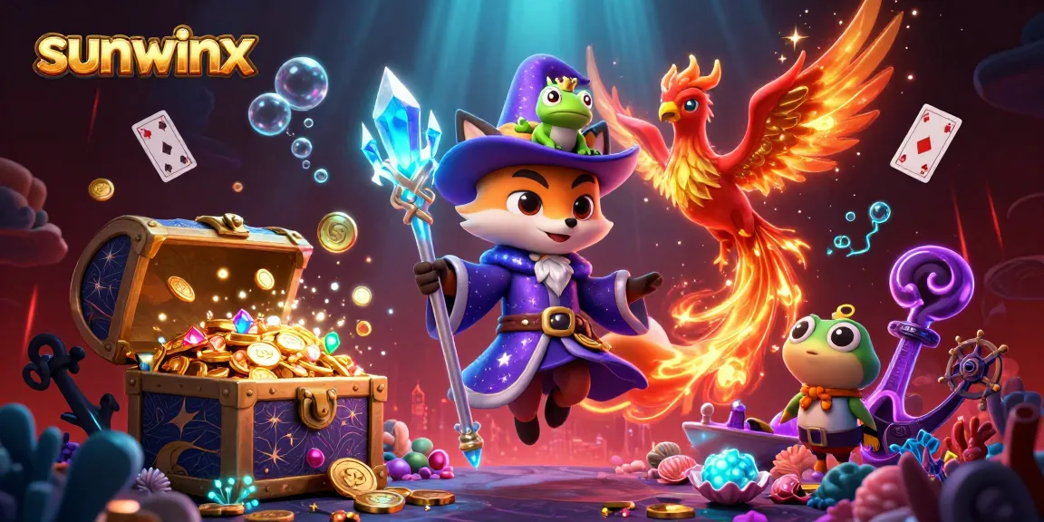Sunwinx reveals a vibrant casino world with a wizard fox and phoenix amid gold coins and gems.